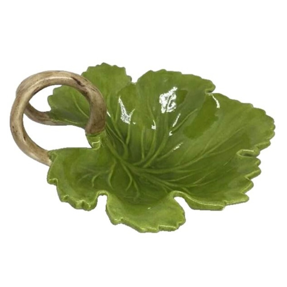 Art Pottery Dish Green Maple Leaf Curly Stem Glossy Shaped Candy Fall Autumn Nut